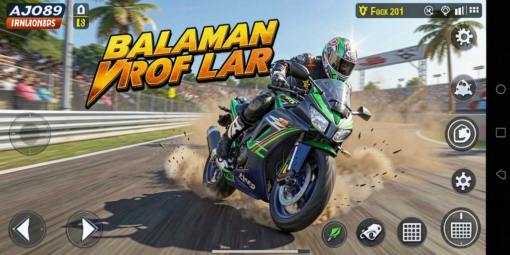 Screenshot menampilkan aksi balapan motor yang mendebarkan di AJO89.