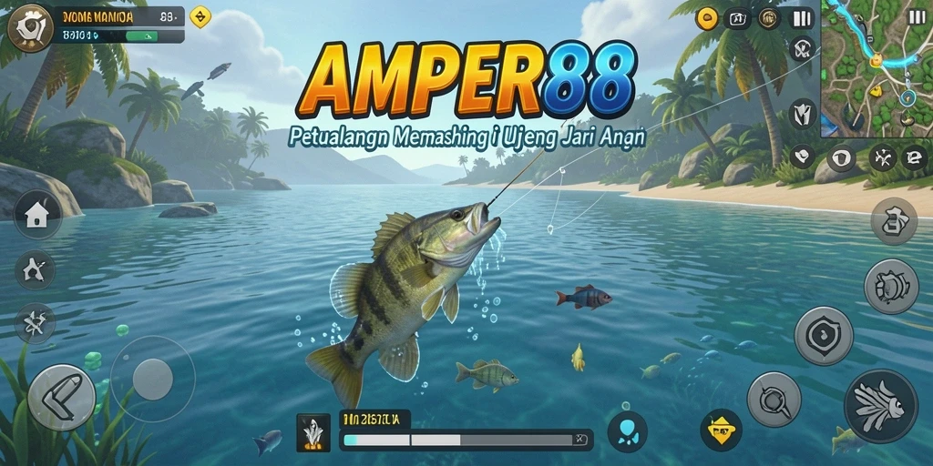 Tampilan gameplay AMPER88 yang menampilkan aksi memancing seru.