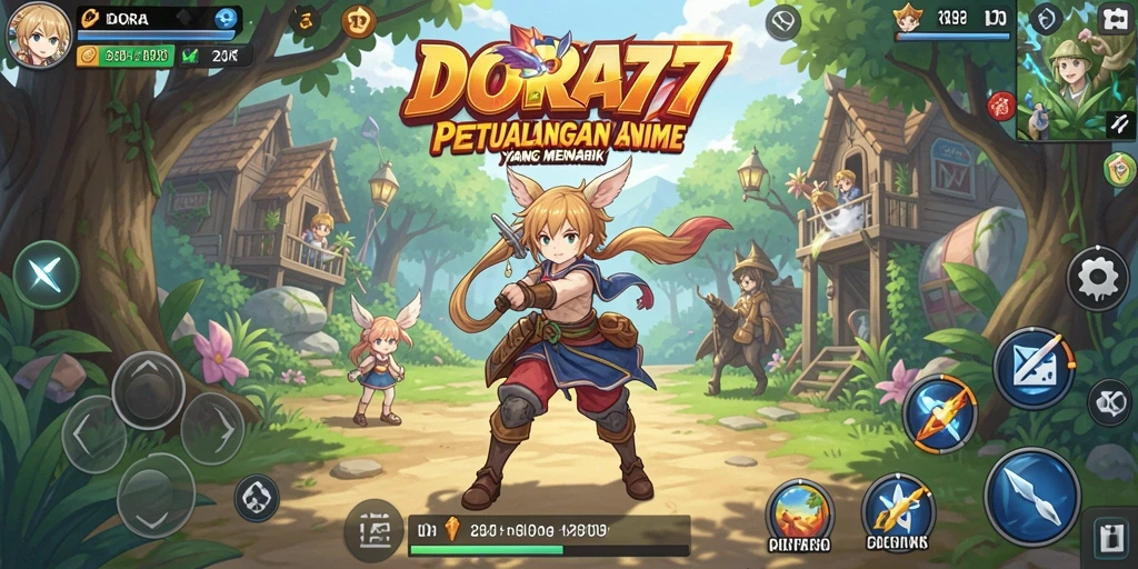 Screenshot gameplay DORA77 yang menunjukkan karakter anime beraksi.