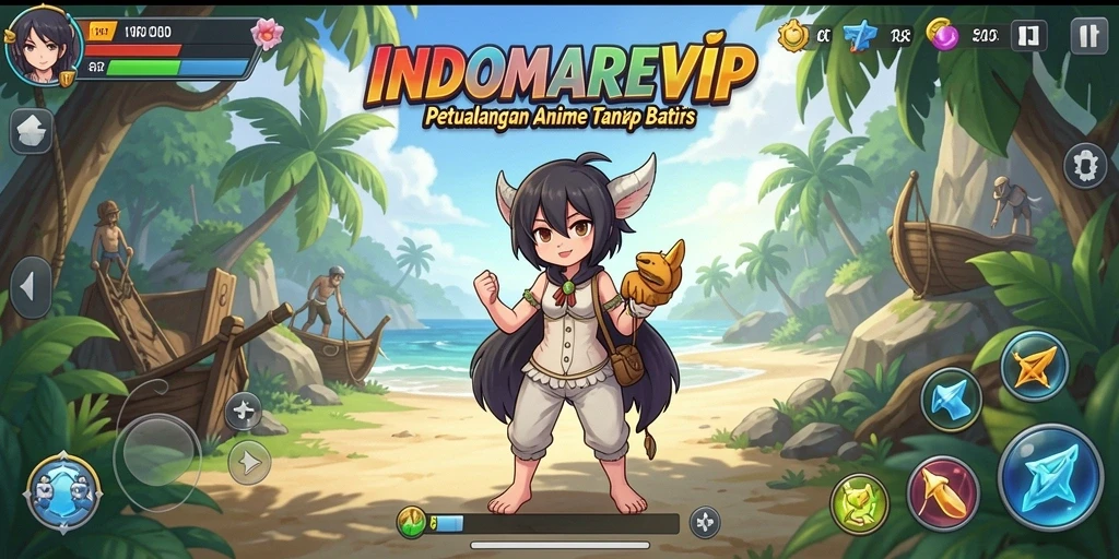 Screenshot menampilkan aksi seru dari gameplay <strong>INDOMAREVIP</strong> yang penuh karakter anime.