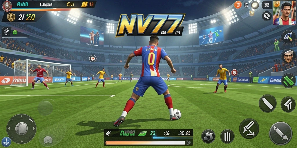 Screenshot dari gameplay NV77 menunjukkan aksi seru dalam pertandingan olahraga.
