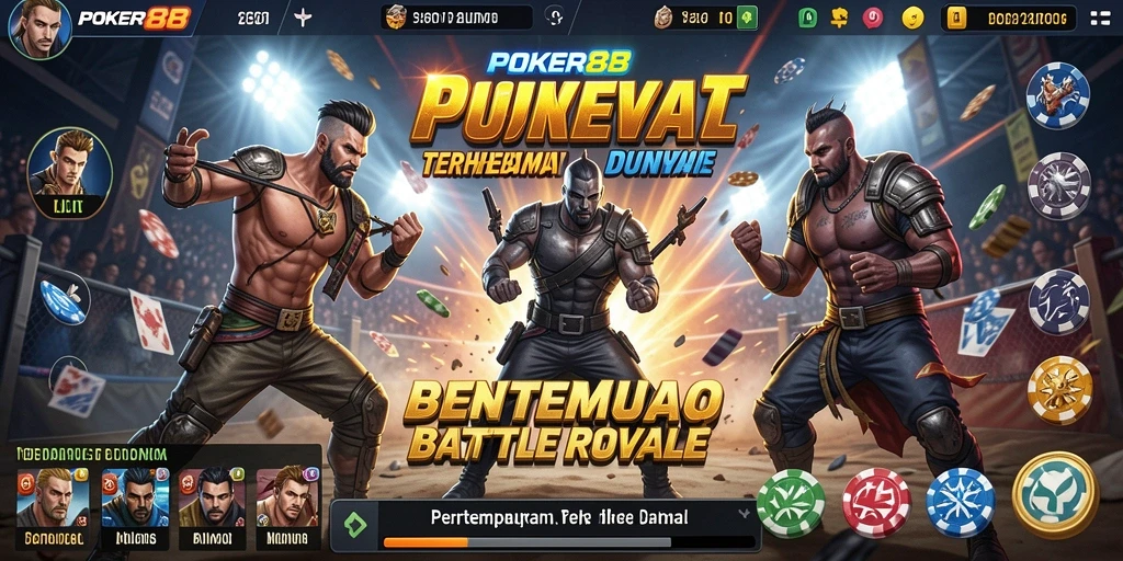 Tampilan aksi seru dalam game Battle Royale POKER88.