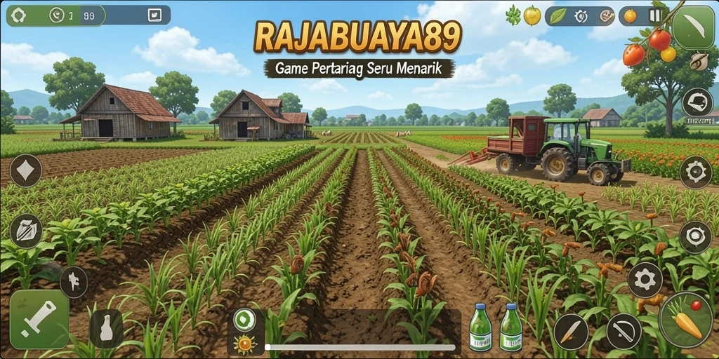 Tampilan gameplay menarik di RAJABUAYA89 dengan aktivitas bertani.