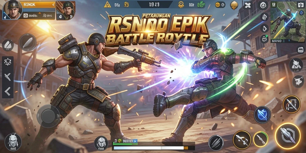Screenshot RSNOK menampilkan aksi pertempuran di medan perang Battle Royale.