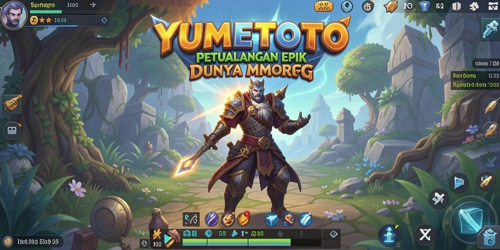 Tangkapan layar YUMETOTO menampilkan pertempuran seru dalam dunia MMORPG.